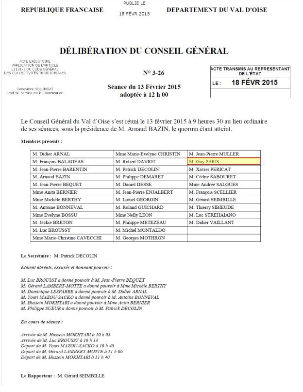 Délibération du Conseil Général du 13 février 2015 (1)